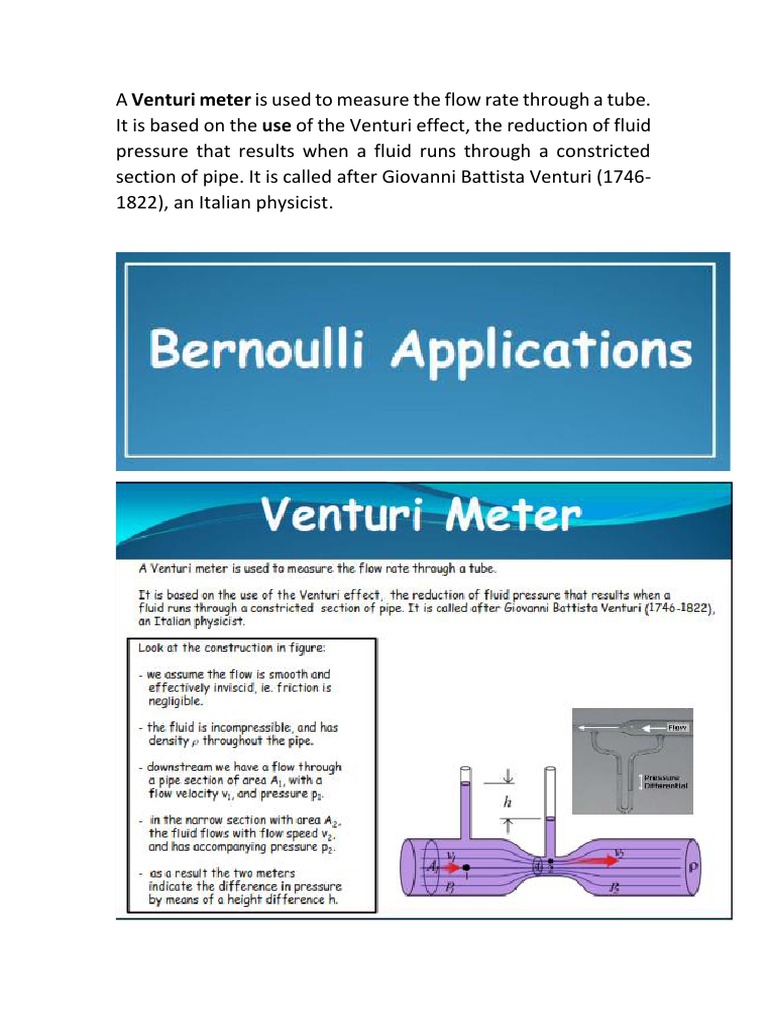 A Venturi Meter is Used to Measure the Flow Rate Through a Tube