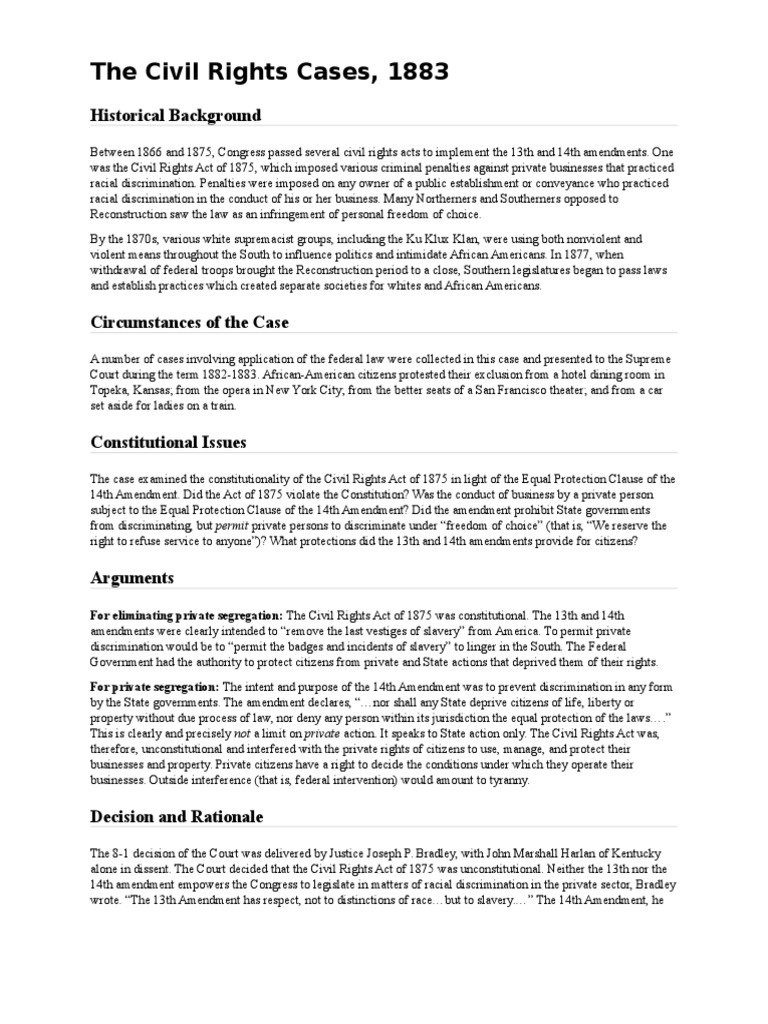 the supreme court ruling on the civil rights cases of 1883