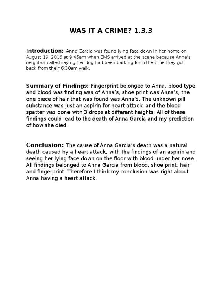 Anna Garcia's Death Investigation Summary PDF Mystery, Thriller