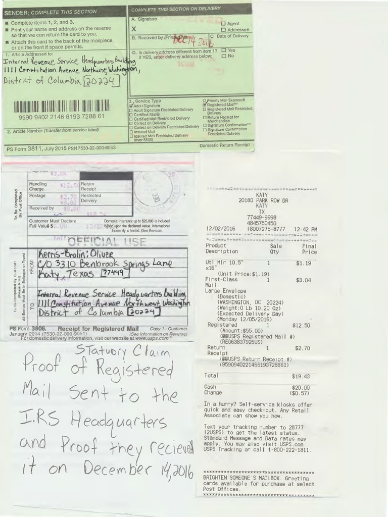 Statutory Claim in Accord With IRS MANUAL 21.7.13.3.2.2 (2) / 1707 ...