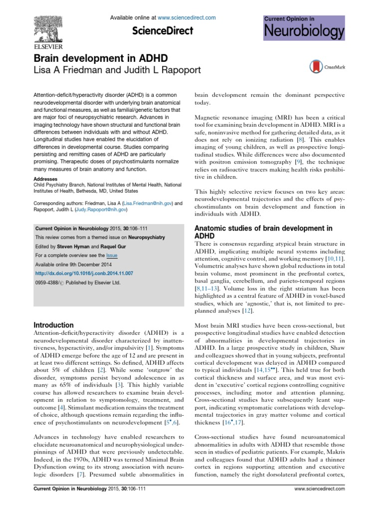 Brain Development in ADHD | PDF | Prefrontal Cortex | Attention Deficit ...