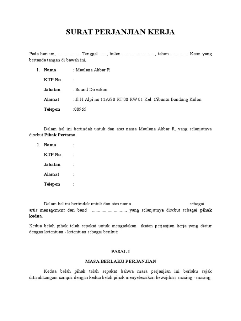 Surat Perjanjian Kerj Mou Band Pdf