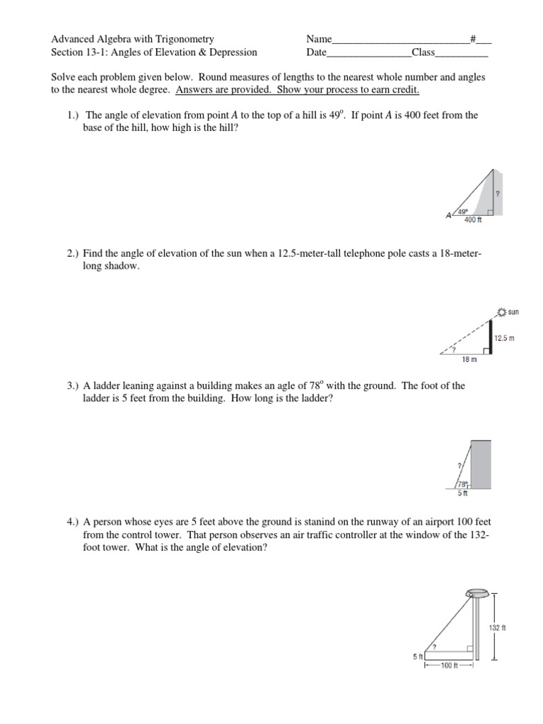 35 Angles Of Elevation And Depression Worksheet Answers - Worksheet