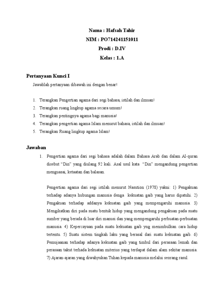 Pertanyaan Tentang Agama Islam Dan Ruang Lingkupnya