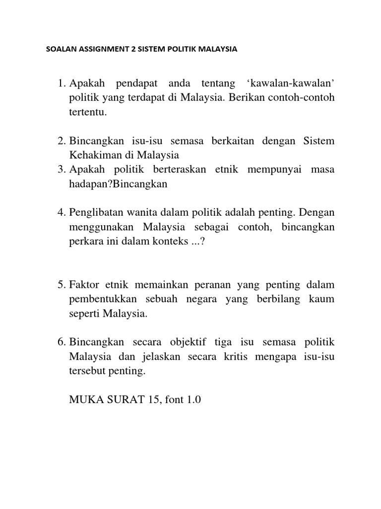 Soalan Assignment 2 Sistem Politik Malaysia  PDF