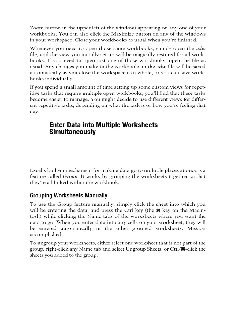 Enter Data Into Multiple Worksheets Simultaneously | PDF