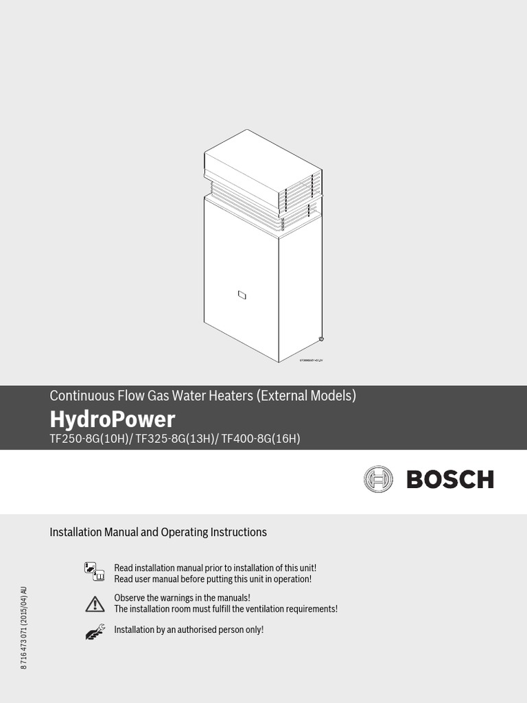Bosch Hydropower Installlation Manual 2015 AU | PDF | Water Heating | Valve