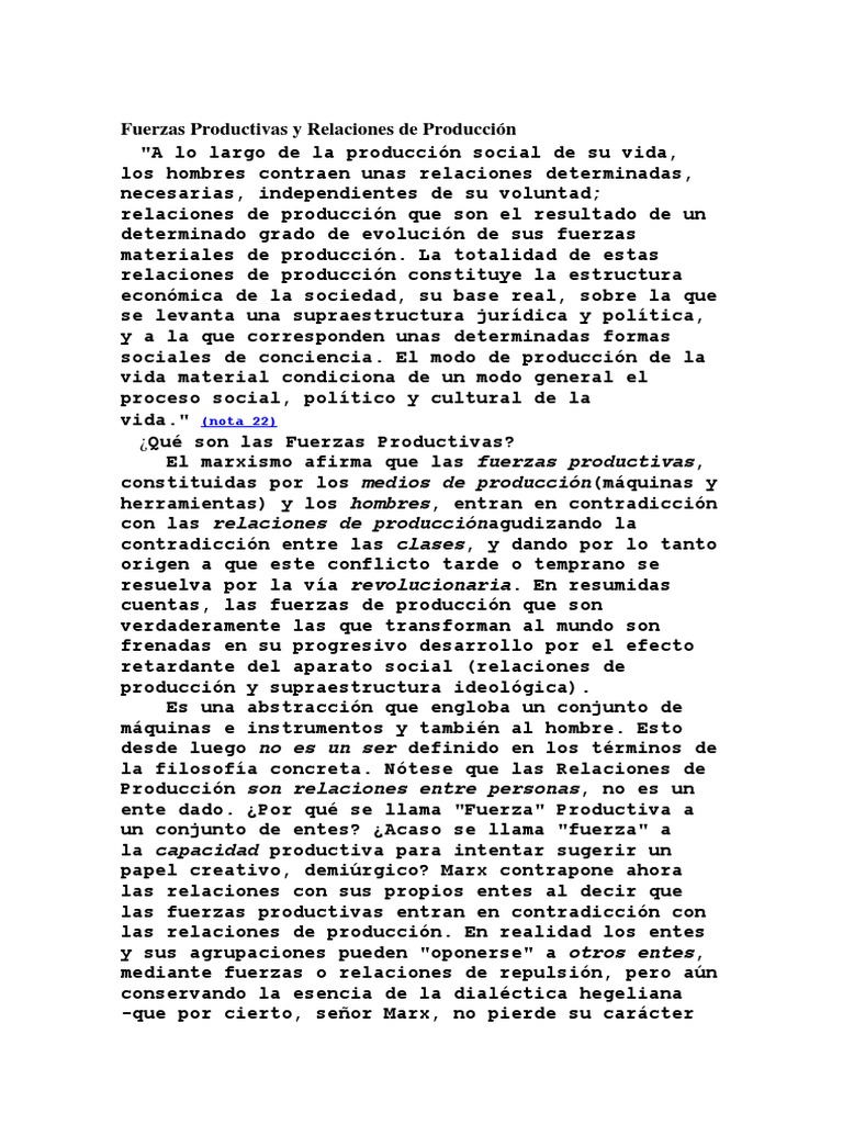 Fuerzas Productivas y Relaciones de Producción PDF Homo Sapiens marxismo
