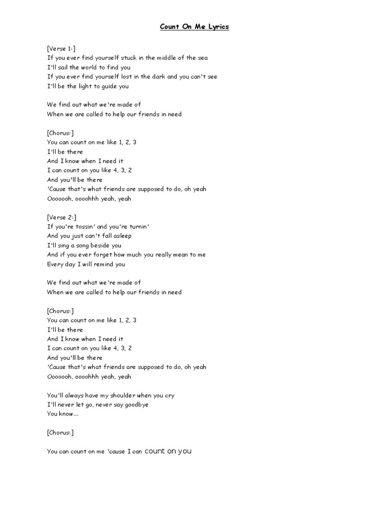Count On Me Lyrics Pdf Refrain Song Structure