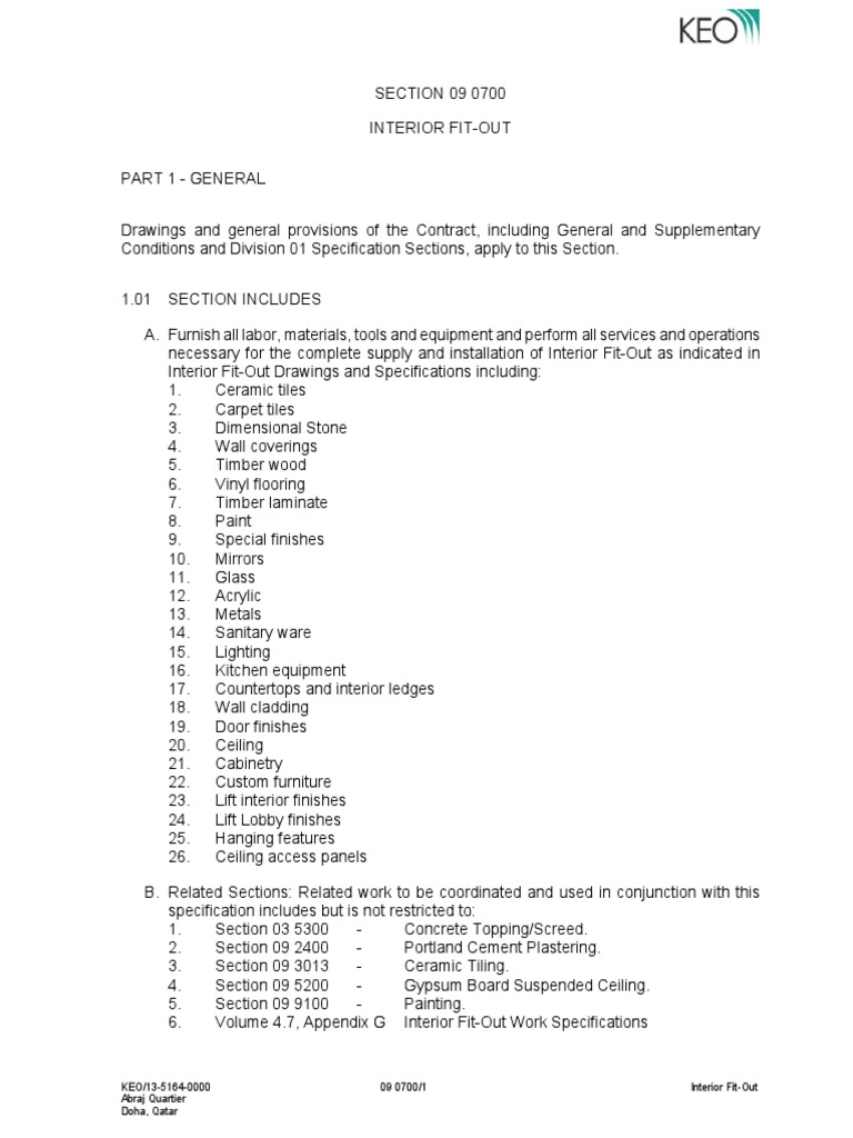 Interior Fit-Out Works Specifications | PDF | Tile | Art Media