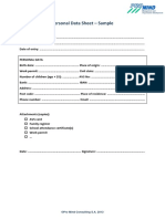Personal Data Sheet Sample Template