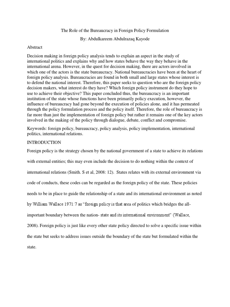 Bureaucracy's Role in Foreign Policy | PDF | Rationality | Decision Making