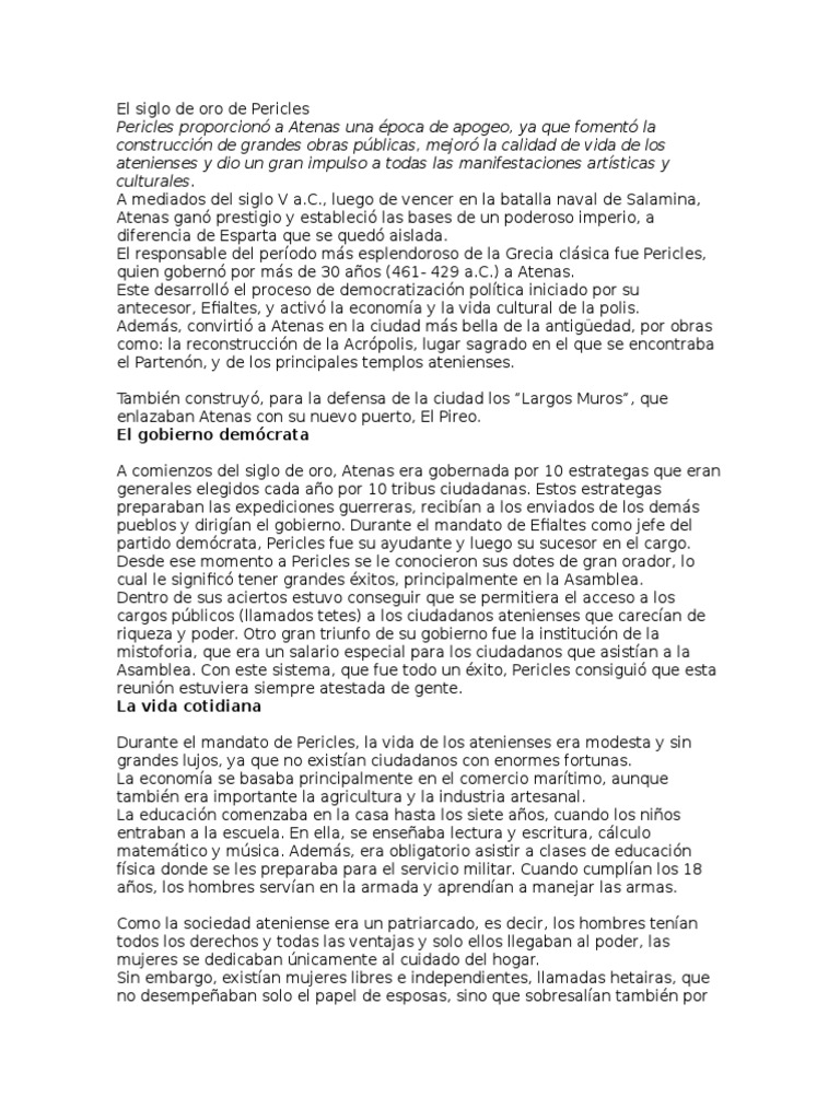 El Siglo de Oro de Pericles en Atenas | PDF | Atenas | Antiguedad clasica