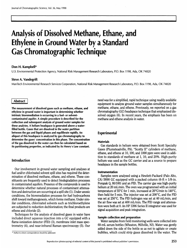 METHANE Analysis PDF Gas Chromatography Gases