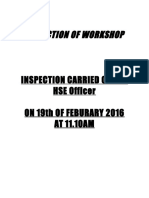 General Health & Safety Inspection of Workshop: Inspection Carried Out by HSE Officer ON 19th OF FEBURARY 2016 AT 11.10AM