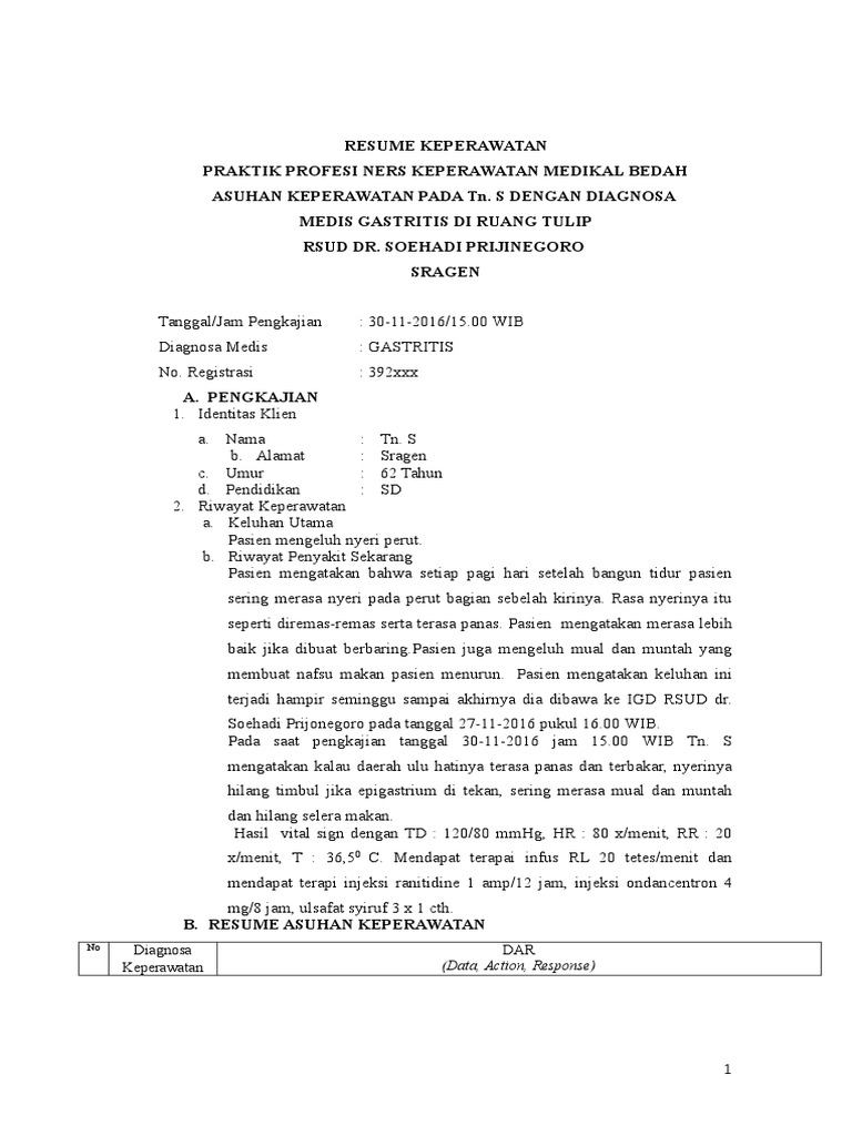 Resume Keperawatan Gastritis