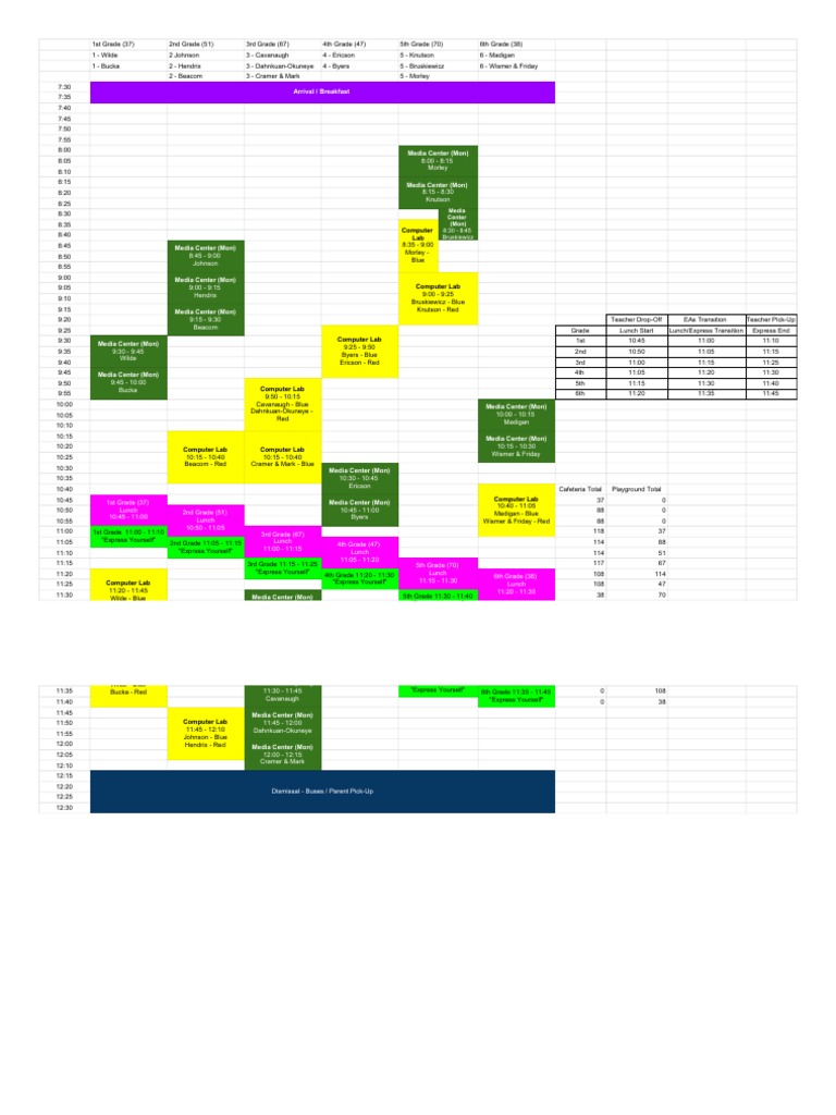 Weekly Schedule for Grades 1-6 | PDF | Art