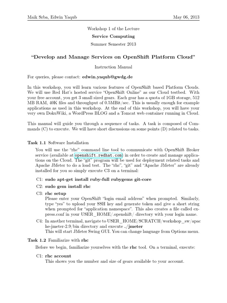 SC 2013 03 OpenShift WorkshopManual | PDF | Cloud Computing | Computer ...