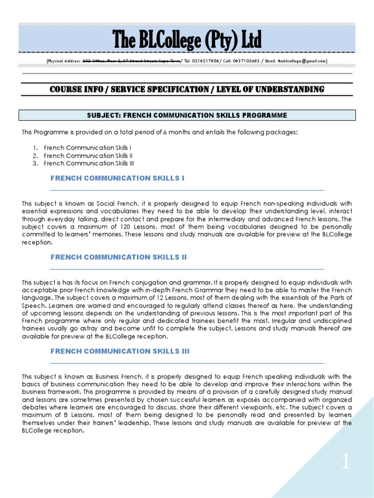 French Communication Skills Program | PDF | Vocabulary | Communication