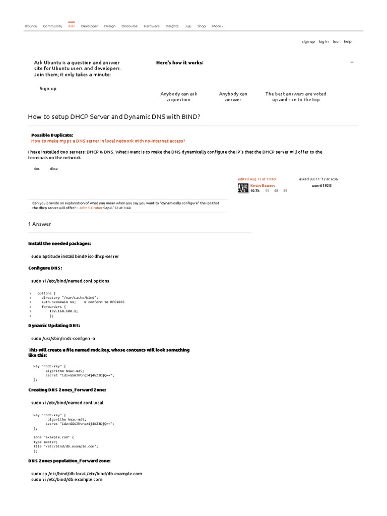 How To Setup DHCP Server and Dynamic DNS With BIND - Ask Ubuntu | PDF ...
