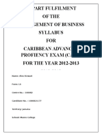 In Part Fulfilment of The Management of Business Syllabus FOR Caribbean Advanced Profiency Exam (Cape) FOR THE YEAR 2012-2013 2012-2013