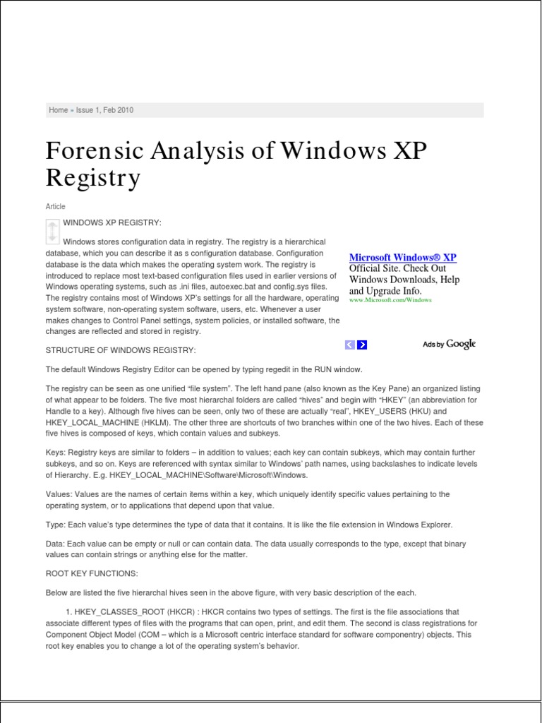Forensic Analysis Windows Xp Registry Pdf Windows Registry