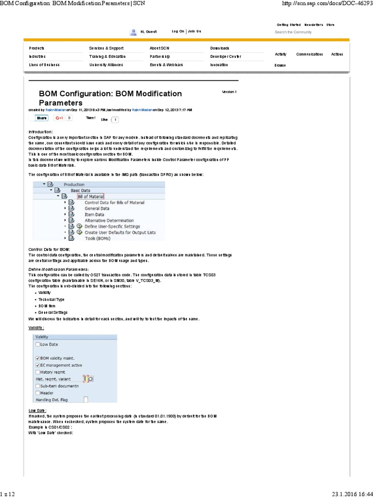 BOM Configuration - BOM Modification Parameters - SCN | PDF | Parameter ...