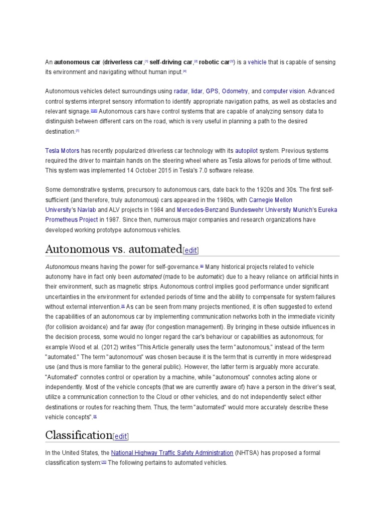 Autonomous vs. Automated Vehicle PDF Autonomous Car Motor Vehicle