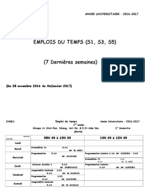 Partie Ii Emplois Du Temps 16 17 S1 S3 S5 Domaines De L Informatique Informatique