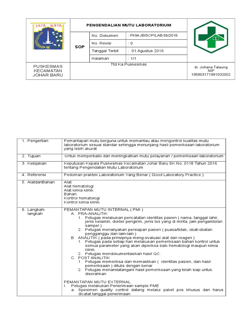 Sop Lab Pengendalian Mutu Laboratorium | PDF