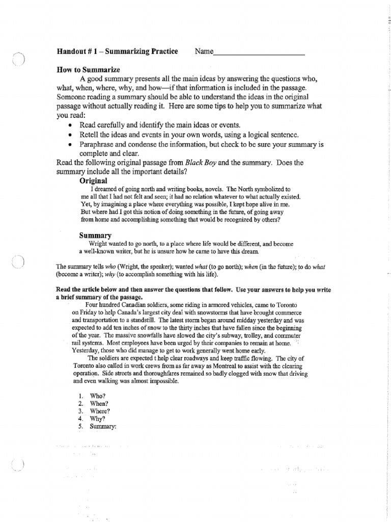 Handout 1 Summarizing Practice | PDF