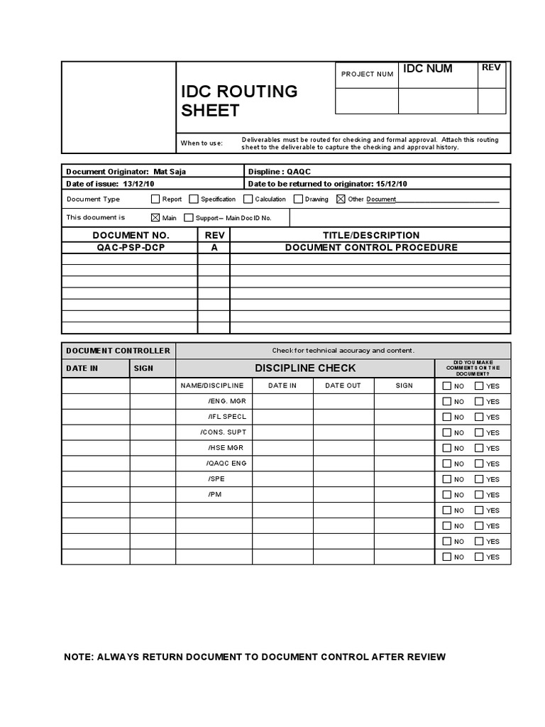 IDC Routing Sheet Template | PDF