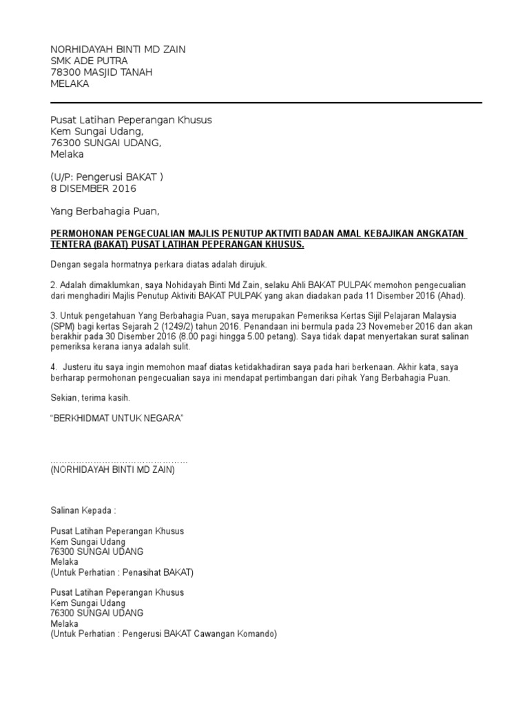 Surat Tunjuk Sebab Tidak Hadir Mesyuarat