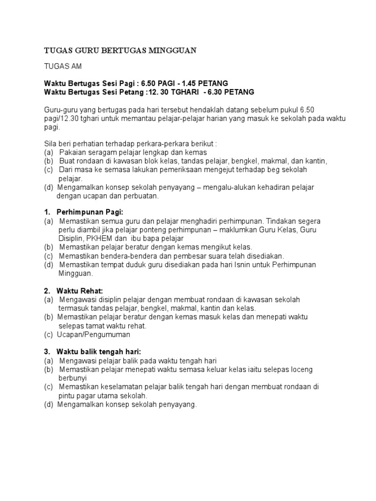 Tugas Guru Bertugas Mingguan Pdf