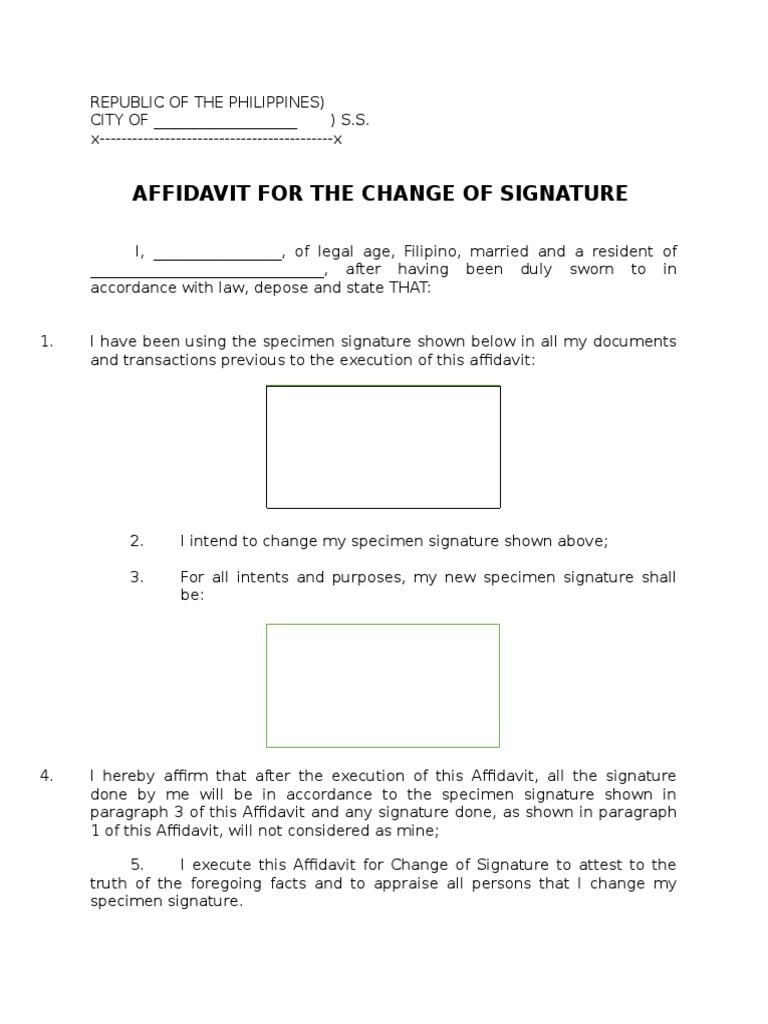 Affidavit For Change of Signature PDF Affidavit Legal Procedure
