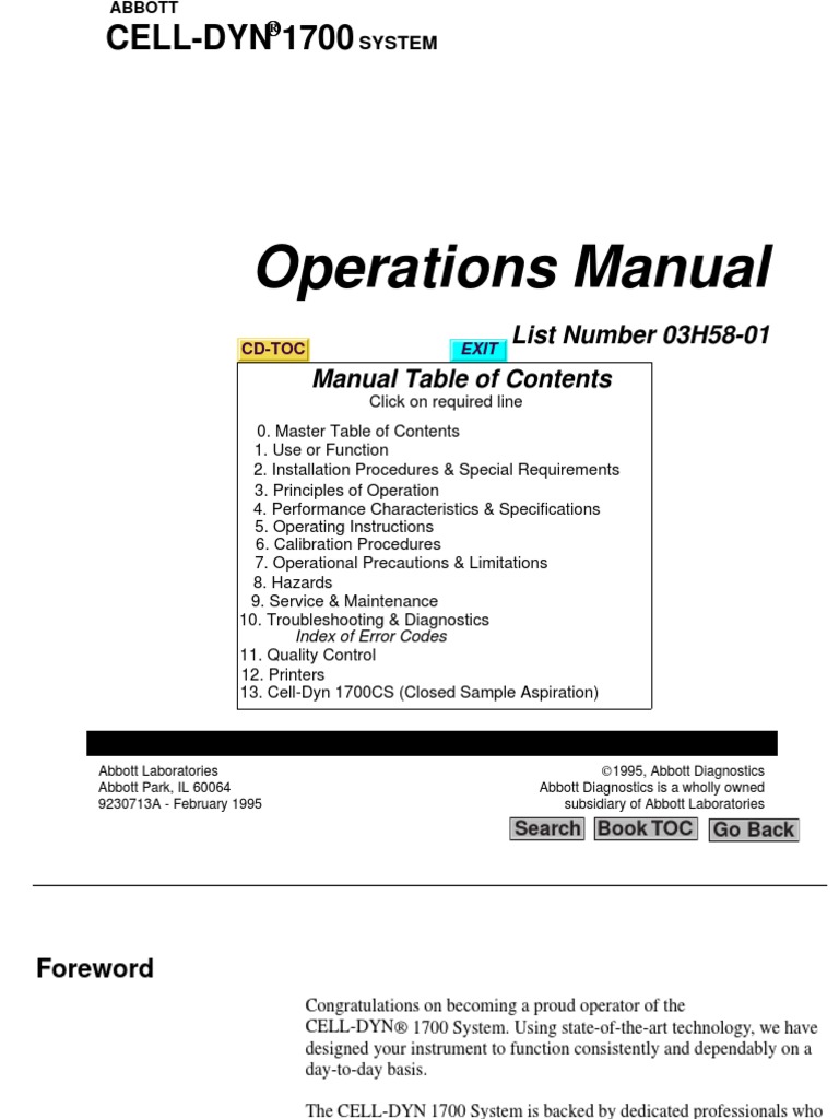 Aboott Cell-Dyn 1700 - Operations Manual PDF | PDF | Troubleshooting | Accuracy And Precision