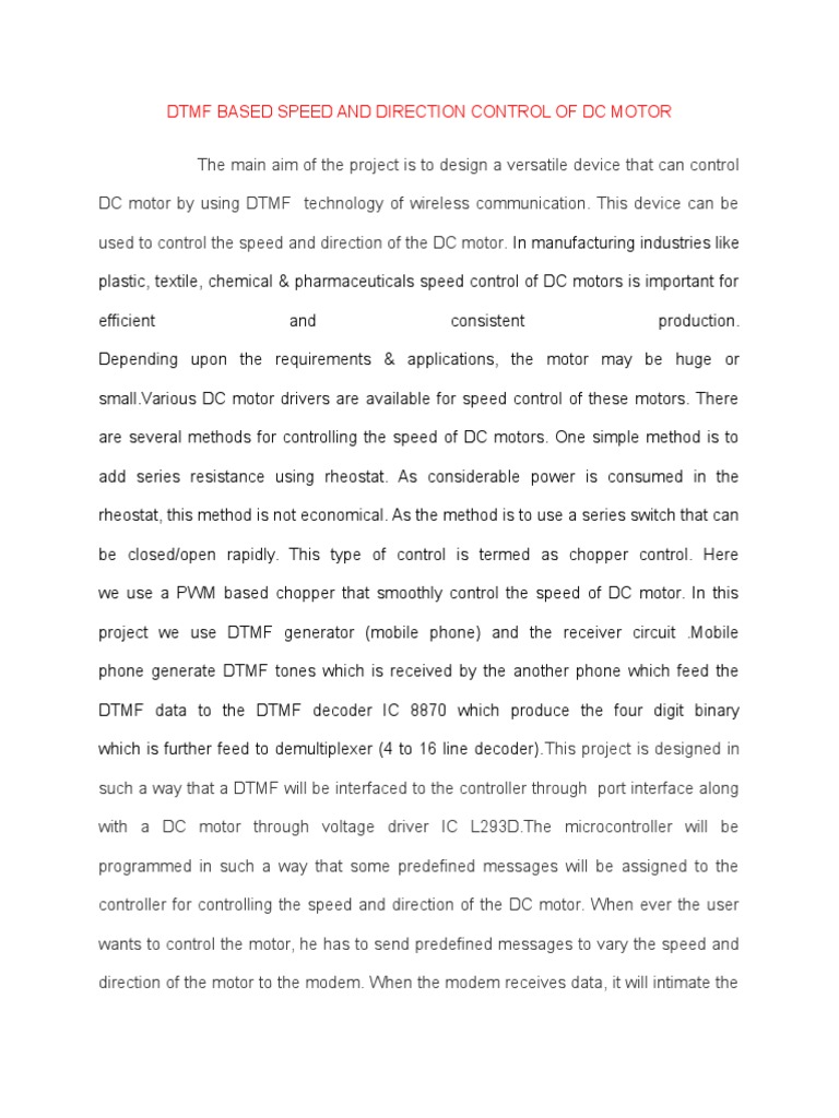 DTMF Control for DC Motor Speed & Direction | PDF | Rectifier ...