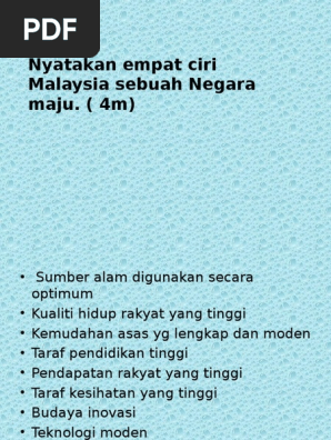 Nyatakan Empat Ciri Malaysia Sebuah Negara Maju Pdf