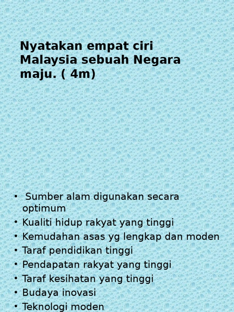 Nyatakan Empat Ciri Malaysia Sebuah Negara Maju Pdf