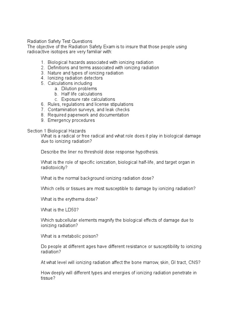 Radiation Safety Test Study Guide PDF Ionizing Radiation Electron
