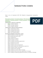 Sap MM Transaction Codes