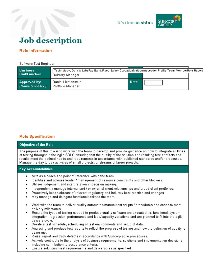 Software Test Engineer Job Description | PDF | Agile Software ...