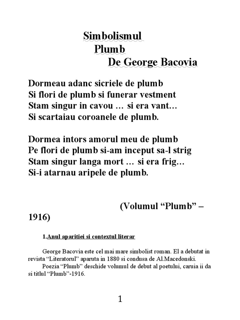 Simbolismul Plumb Bacovia