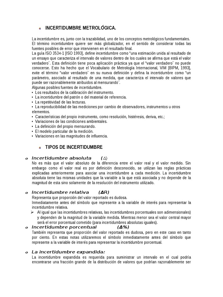 Tipos y Fuentes de Incertidumbre Metrológica | PDF | Medición | Metrología