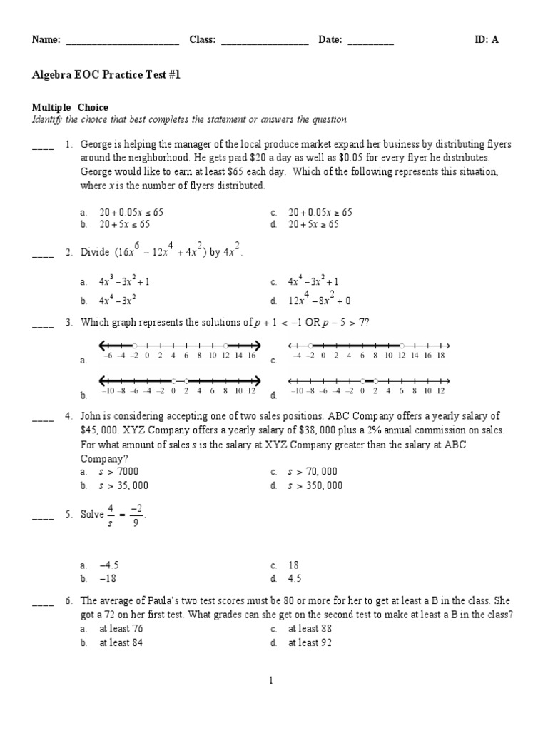 eoc math 1 practice test questions Function (Mathematics