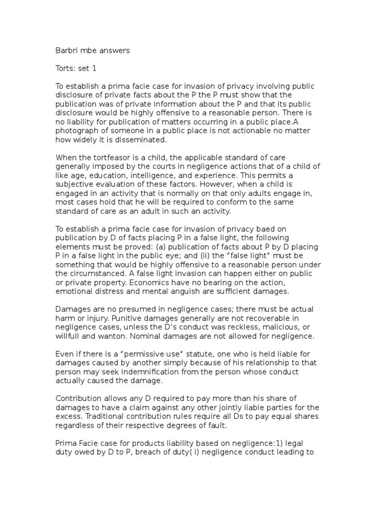barbri-mbe-answers-pdf-negligence-tort