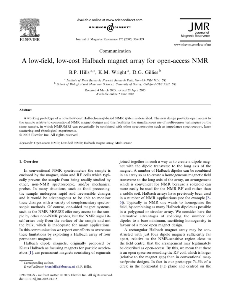 A Low Field, Low Cost Halbach Magnet Array For Open Access NMR | PDF ...