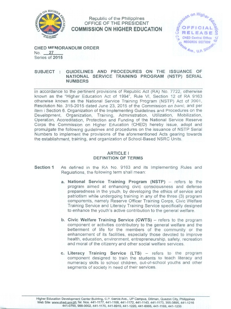 NSTPP Serial Numbers CMO No. 27 S. 20156 | PDF