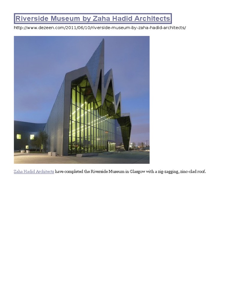 Zaha Hadid's Riverside Museum Design | PDF | Glasgow | Museum