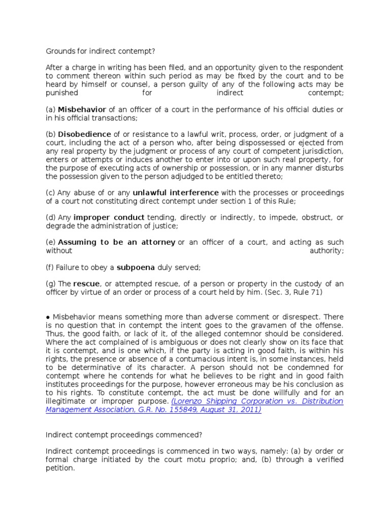 Grounds For Indirect Contempt | PDF